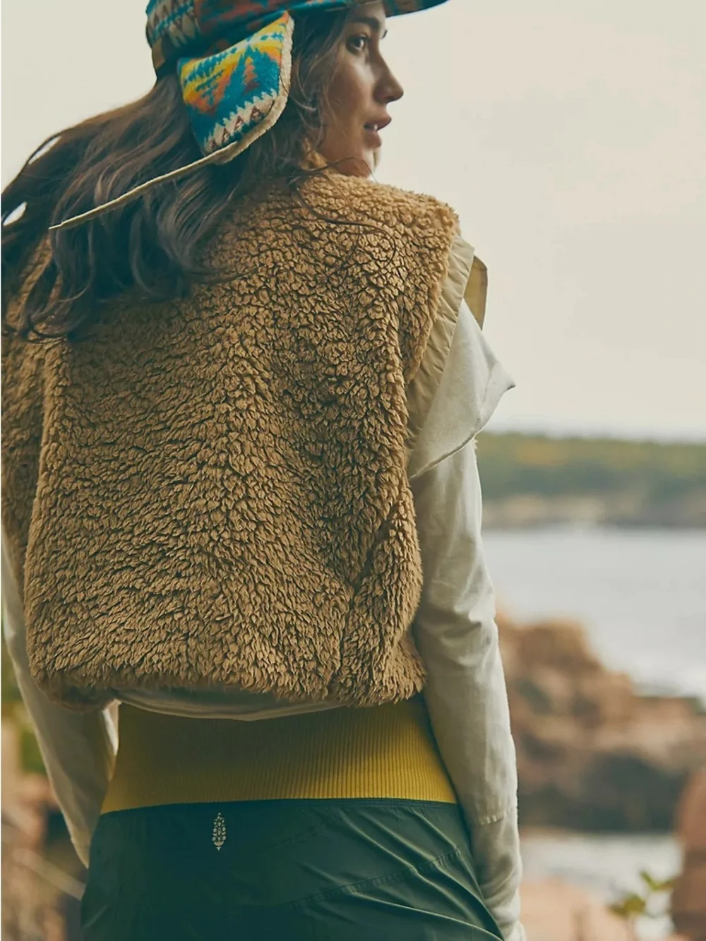 Free People Movement Highline Reversible Sherpa Vest in Almond Oil Combo Sz XS